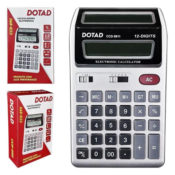 Imagem de Calculadora Mesa Visor Duplo 12 Dígitos Prata