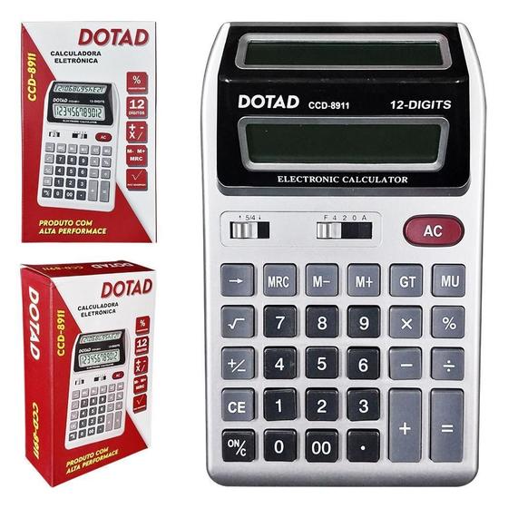 Imagem de Calculadora Mesa Visor Duplo 12 Dígitos Prata