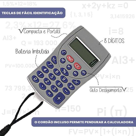 Imagem de Calculadora Portátil de 8  Digitos com Cordão para Pendurar para escola trabalhos escritorios basico matematica pratico