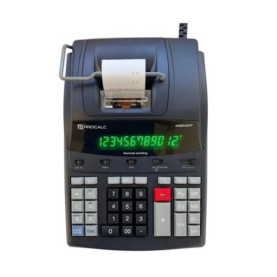 Imagem de Calculadora Profissional com Bobina Procalc - 12 digítos - Impressão Térmica - Preta - PR5400T