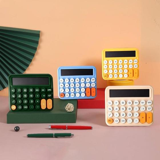 Imagem de Calculadora Rosa, Calculadora Fofa Em Cores Doces, Calculadora Mecânica Inspirada Em Máquina De Escrever Com Tela LCD Gr