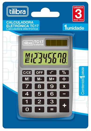 Imagem de Calculadora Tilibra TC17 Cinza 8 Dígitos de Bolso Ref: 304719