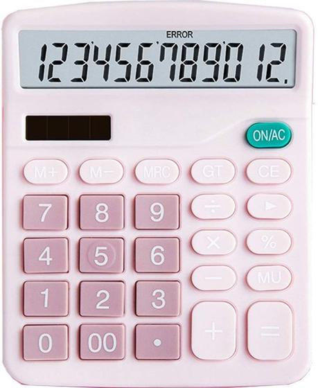 Imagem de Calculadora YOUHO, calculadora eletrônica de função padrão de energia dupla de 12 bits com grande calculadora de escritório de exibição LCD preta (uma bateria) (KK-837B, 1PACK,Rosa)