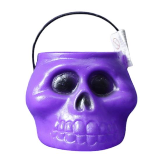 Imagem de Caldeirão Pequeno Roxo Em Formato De Caveira Decoração Halloween Doces ou Travessuras