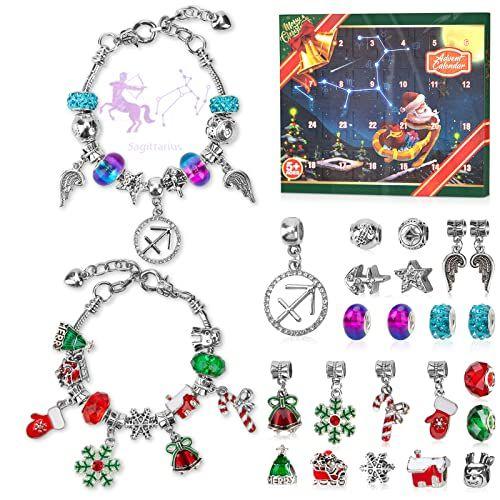 Imagem de Calendário advento 2022 Meninas Zodíaco Constellation Bracelet Kit, 24 Dias Calendário do Advento de Natal com 2 conjuntos de pulseiras DIY, Presentes de Horóscopo para Meninas Adolescentes Adultos De 5 a 18 anos (Sagitário)