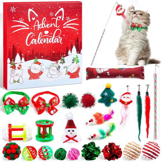 Imagem de Calendário Cat Advent Larchio 2024 com 24 brinquedos de Natal para gatos