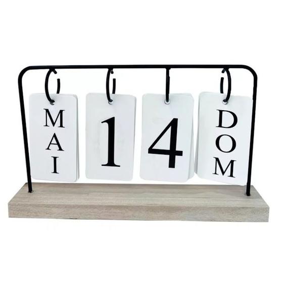 Imagem de Calendário de Mesa Decorativo Permanente Com Plaquinhas Madeira Decoração Escritório