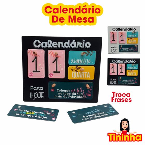 Imagem de Calendário de Mesa Decorativo Troca Frases Permanente Decorado de Madeira