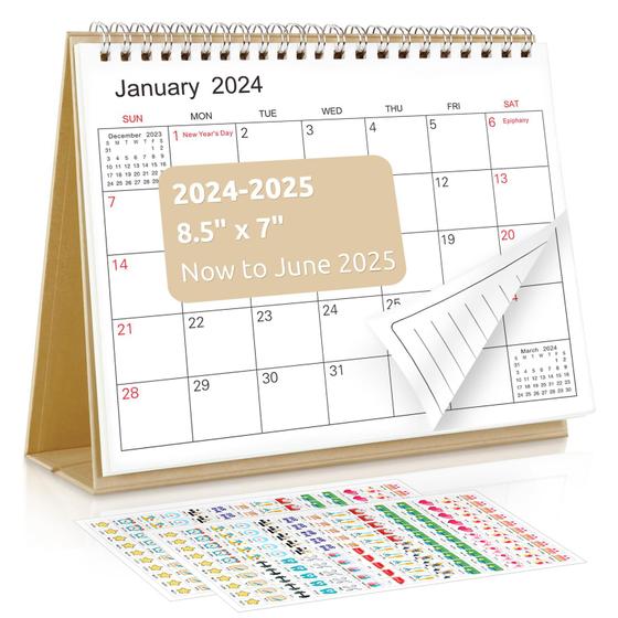 Imagem de Calendário de mesa SKYDUE 2024-2025, janeiro a junho, lista de tarefas e não