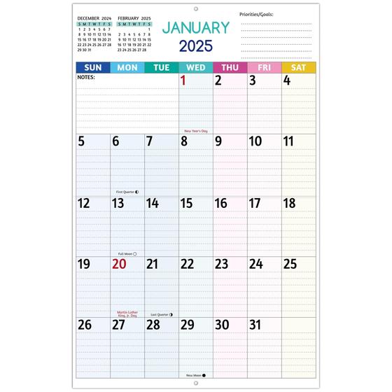 Imagem de Calendário de Parede BowCuk 2025 - Impressão Grande (37x58cm) com Fases da Lua
