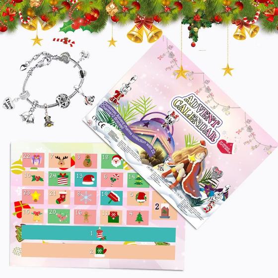 Imagem de Calendário do Advento Manaror 2024 para Meninas - 2 Pulseiras e 22 Pingentes