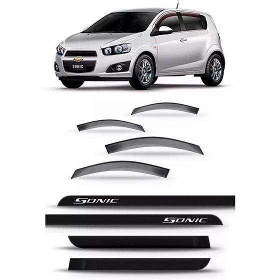 Imagem de Calha Chuva Sonic Hatch 2012/2014 4P + Friso Lateral Oferta