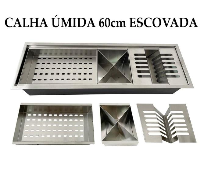 Imagem de Calha Úmida Gourmet Canal Organizador Escorredor Inox 60Cm