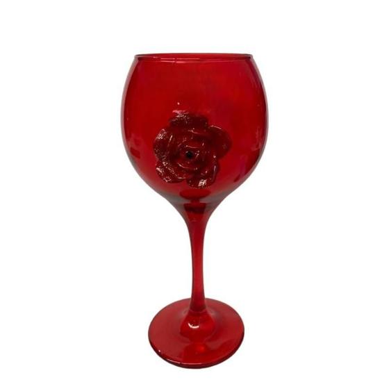 Imagem de Cálice Vermelho Altar Rosa Vermelha 400Ml 20Cm Vidro Celebra