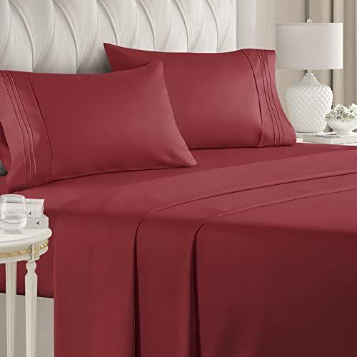 Imagem de California King Size Sheet Set  4 Peças Set - Lençóis de Cama de Luxo do Hotel - Extra Macio - Bolsos Profundos - Respirável & Resfriamento - Sem Rugas - Confortável  Lençóis de Cama Borgonha - Cali Kings