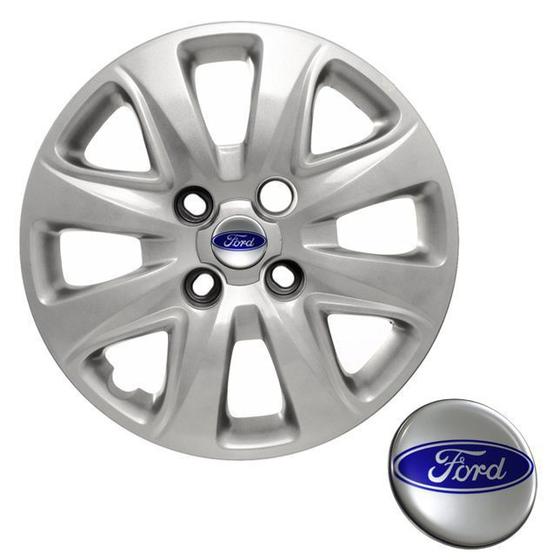 Imagem de Calota aro 14 Ford Ká Fiesta Focus Escort Zetec Courier com emblema resinado prata