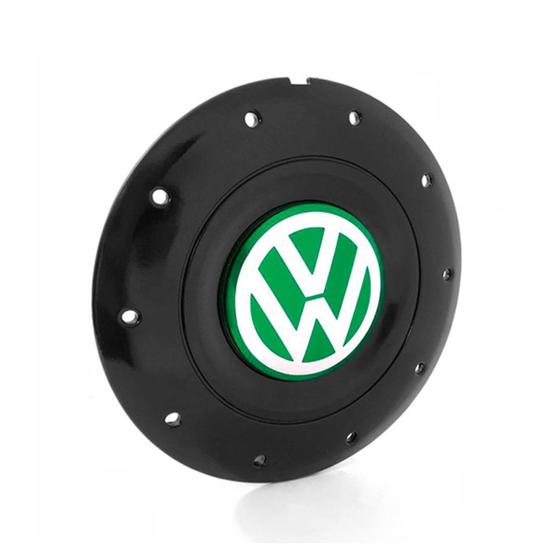 Imagem de Calota Centro Roda Ferro VW Amarok Aro 13 14 15 4 Furos Preta Brilhante Emblema Verde