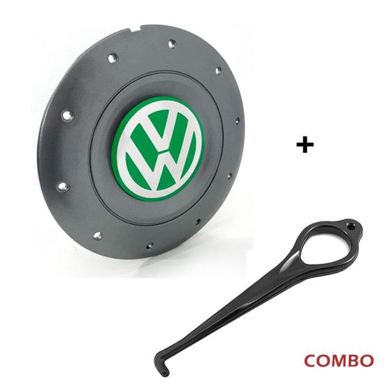 Imagem de Calota Centro Roda Ferro VW Amarok Aro 14 15 5 Furos Grafite Emblema Verde + Chave de Remoção