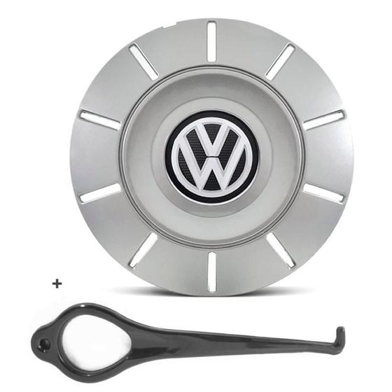 Imagem de Calota Centro Roda Ferro VW Amarok Nova Aro 13 14 15 4 Furos Prata + Chave