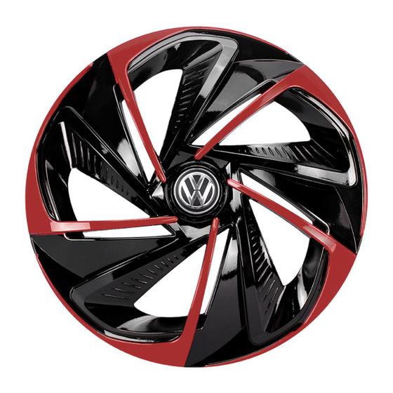 Imagem de Calota esportiva aro 13 nitro black red + emblema de alumínio volks 3d