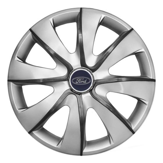 Imagem de Calota esportiva prime 14 silver graphite + emblema alumínio ford azul