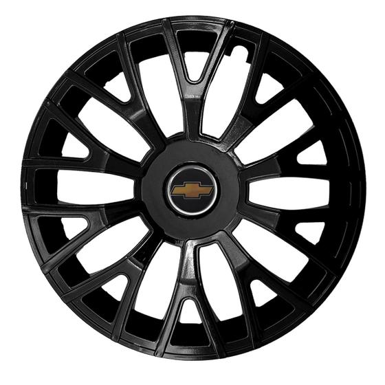 Imagem de Calota esportiva triton 14 black + emblema resinado gm chevrolet