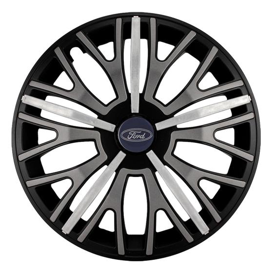 Imagem de Calota esportiva triton sport 14 black graphite silver + emblema alumínio ford azul