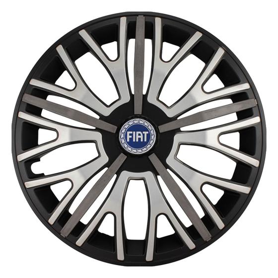 Imagem de Calota esportiva triton sport 14 black silver graphite + emblema resinado fiat azul