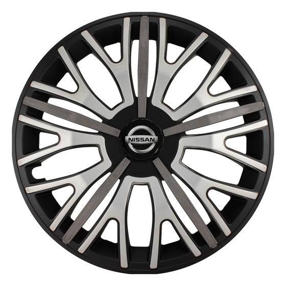 Imagem de Calota esportiva triton sport 14 black silver graphite + emblema resinado nissan