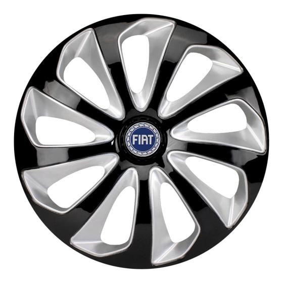 Imagem de Calota esportiva velox 14 black silver + emblema resinado fiat azul