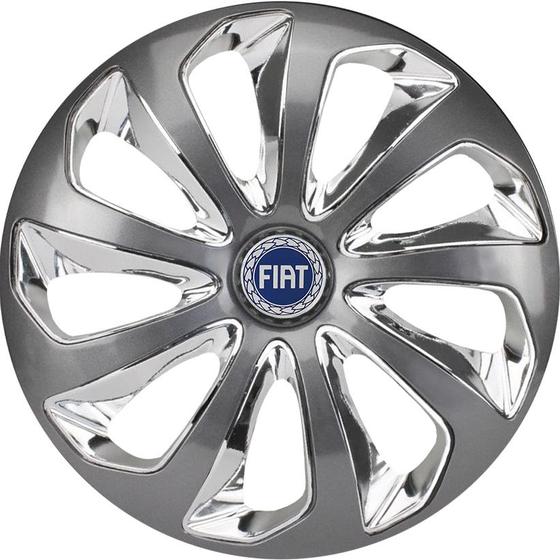 Imagem de Calota esportiva velox 14 graphite chrome + emblema resinado fiat azul