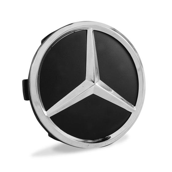 Imagem de Calotinha Mercedes 75mm Preta Fosca com Emblema Cromado