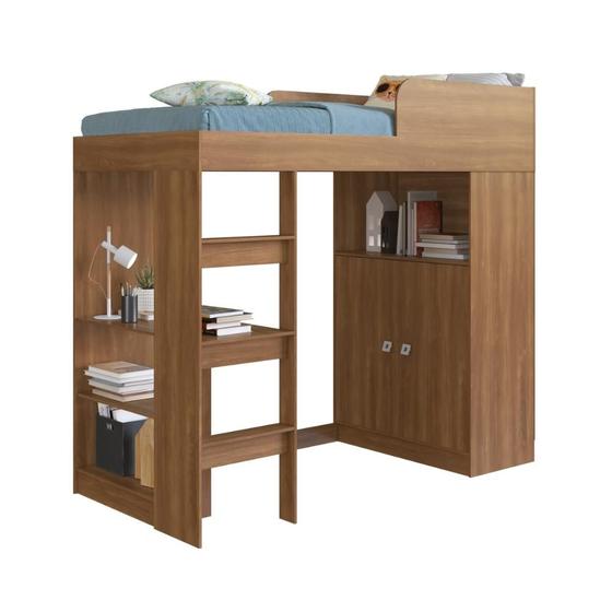 Imagem de Cama Alta Multifuncional Com Armário E Escrivaninha 90 San Francisco Nogal