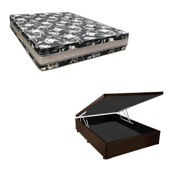 Imagem de Cama Base Box Baú Casal Super Black Sintético Marrom + Colchão Casal Super Black D33  28x138x188