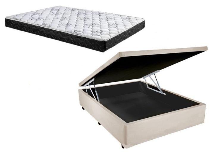 Imagem de Cama Baú Casal Bege + Colchão Espuma D23 138x188x8