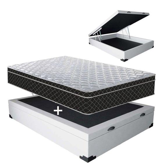 Cama Baú Casal Branco + Colchão Espuma D23 138x188x12 Menor preço em Cama Baú Casal Branco + Colchão Espuma D23 138x188x12
