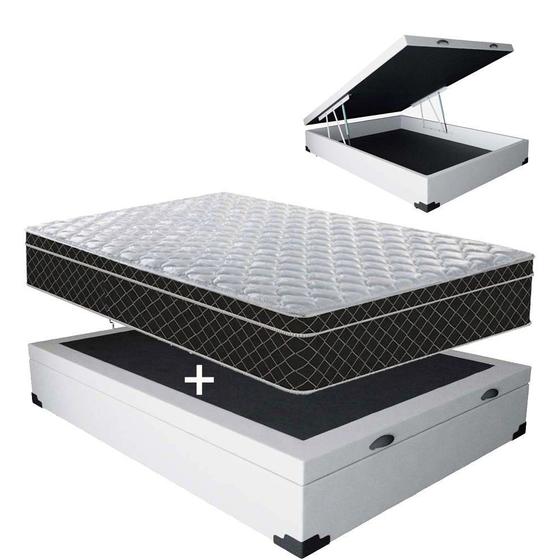 Imagem de Cama Baú Casal Branco + Colchão Espuma D28 138x188x15