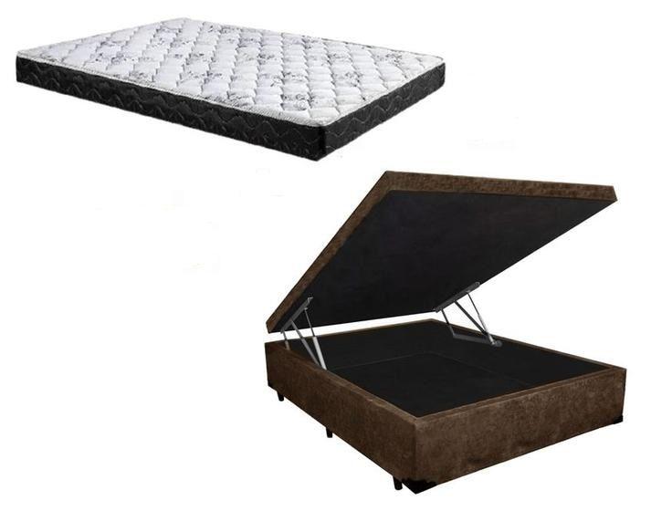 Imagem de Cama Baú Casal Marrom Suede + Colchão Espuma D28 138x188x12