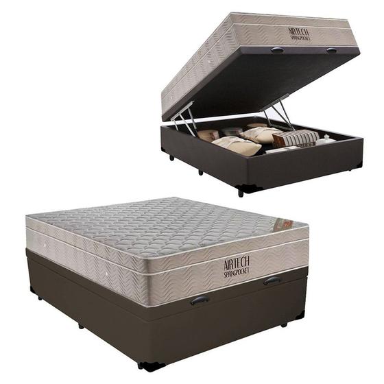 Imagem de Cama Baú Casal Sintético + Colchão Ortobom Airtech Molas Ensacadas 65x138x188 Marrom