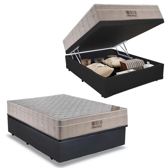 Imagem de Cama Baú Casal Sintético + Colchão Ortobom Airtech Molas Ensacadas 65x138x188