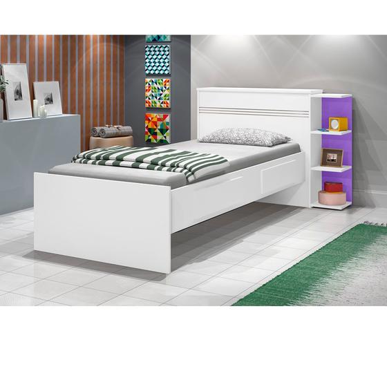 Imagem de Cama Baú Jade com Gaveta Branco Lilás J&A Móveis Quarto