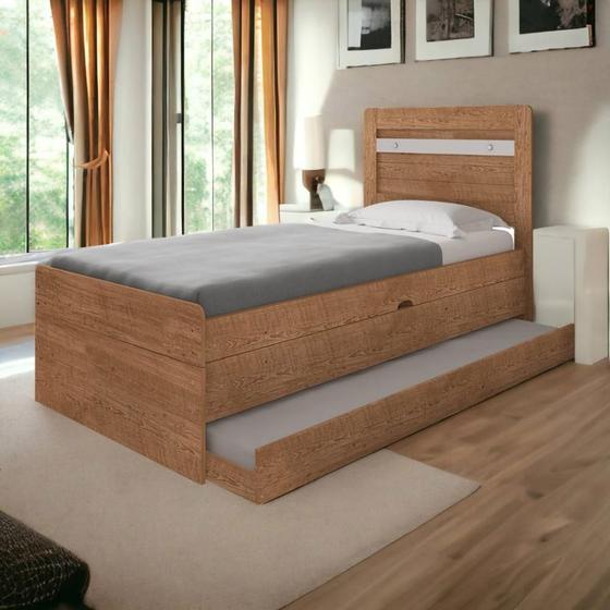 Imagem de Cama Baú Larissa Solteiro Naturale e Off com Auxiliar e 02 Colchões Framar