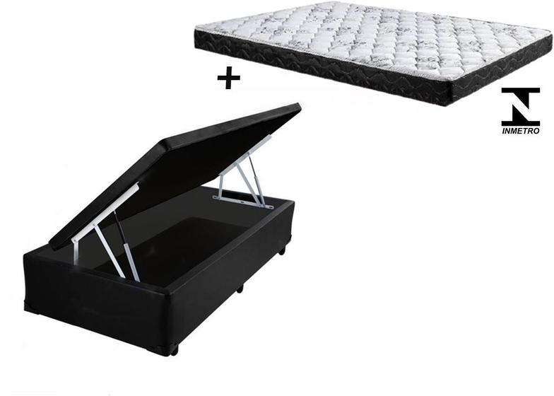 Imagem de Cama Baú Solteiro Preto + Colchão Espuma D20 88x188x12