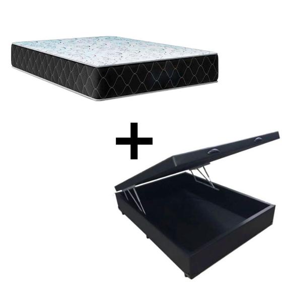 Imagem de Cama Baú Viúva 128 Tecido Sintético Preto Com Colchão Marrocos - Poliéster - Espuma D33 30cm