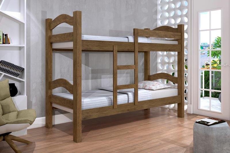 Imagem de Cama Beliche ABS 100% MDF Com Estrado em Madeira e Escada Lateral Cor Jequitiba