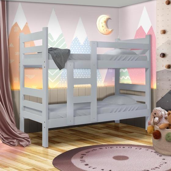 Imagem de Cama Beliche Com 2 Colchões Ortobom Solteiro Madeira Maciça Reforçada Branco Reason Shop JM