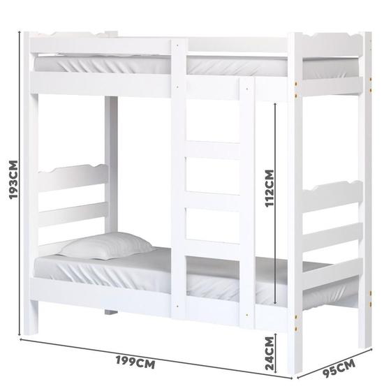 Cama Beliche Madeira Maciça Solteiro Life Branco Nemargi Menor preço em Cama Beliche Madeira Maciça Solteiro Life Branco Nemargi