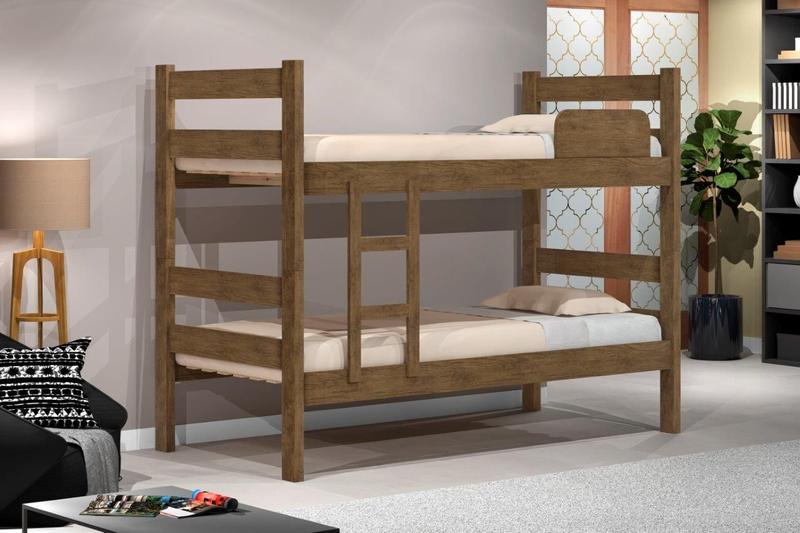 Imagem de Cama Beliche PRIS 100% MDF Com Estrado em Madeira e Escada Lateral Cor Jequitiba