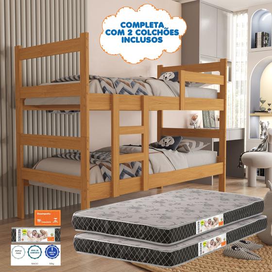 Imagem de Cama Beliche Solteiro Grecia Mdf Com 2 Colchao D20 Conforto Nature