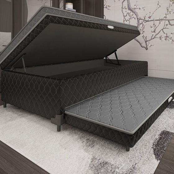 Cama Bibox Ortopédica com Báu Luci Solteiro D28 Preto e Cinza Menor preço em Cama Bibox Ortopédica com Báu Luci Solteiro D28 Preto e Cinza